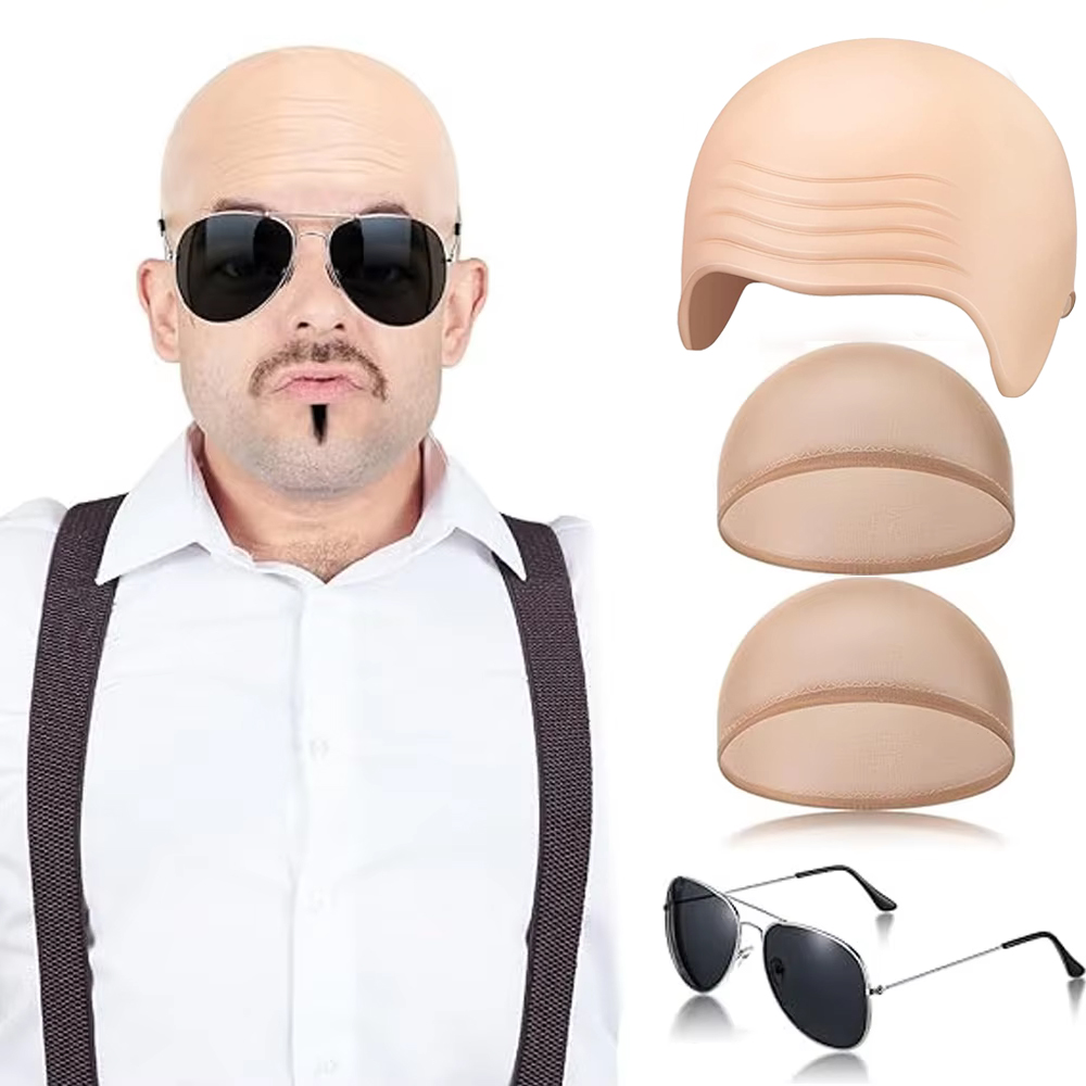Men Accessories Kit - 4 Pcs Bald Caps Set Makeup