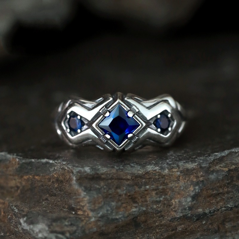 Men'S Accessories High End - New retro blue zircon ring for