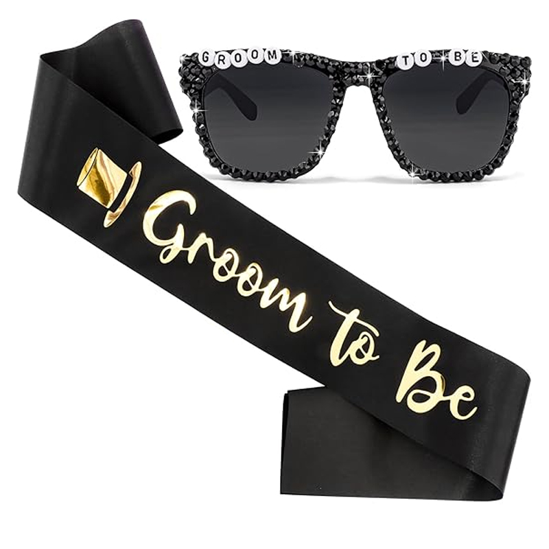 Men Accessories Kit - Groom To Be Black Satin Sash