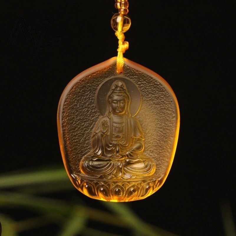 Men'S Yellow Accessories - Chinese Yellow crystal Water Droplet Guanyin