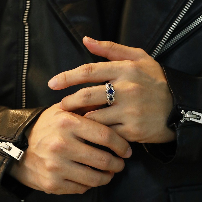New retro blue zircon ring for - Men'S Accessories High End review and price